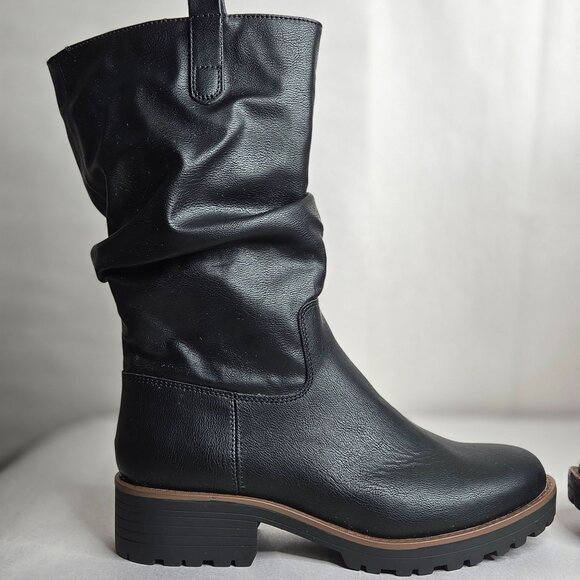 Sun + Stone Women's Nelliee Lug Sole Slouch Black Boots - Picture 3 of 9